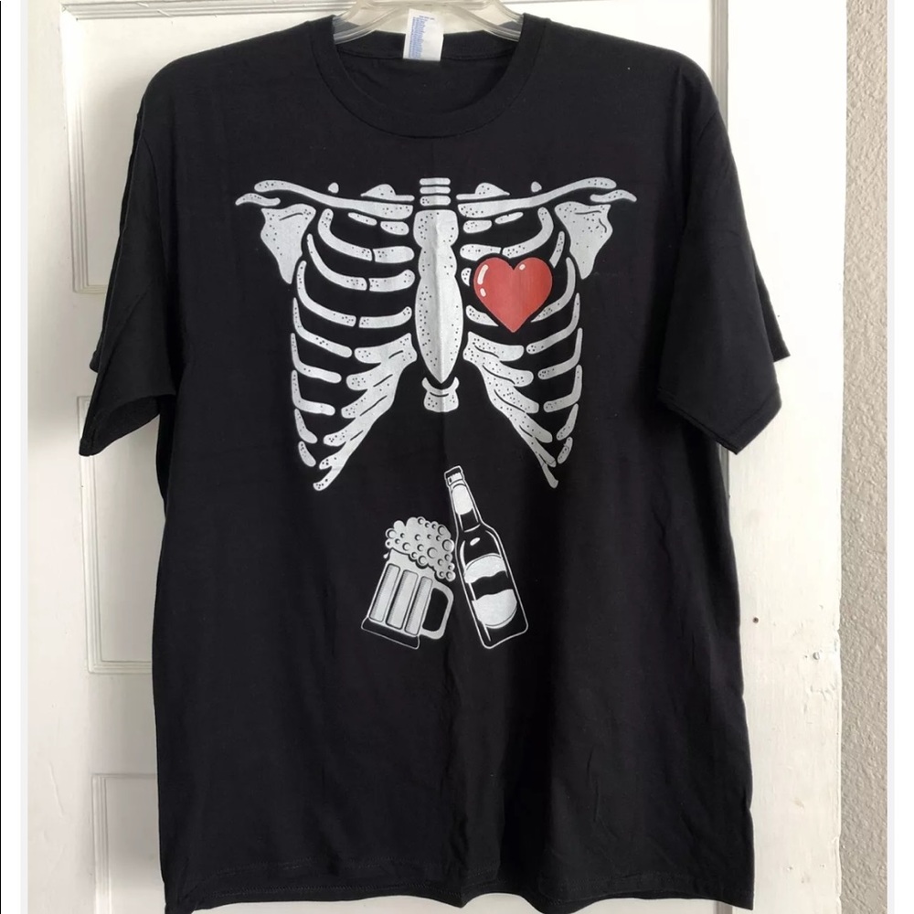 Skeleton Halloween Beer TShirt - Dad Gift - Couple Tshirt - Halloween Size XL